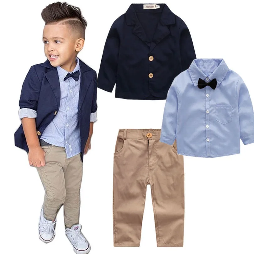 New Baby Boutique Wholesale Long Sleeve Bowtie Shirt Clothing Set Boys Fancy Elegant Casual Suit