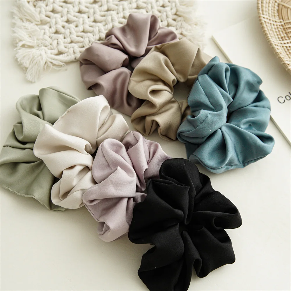 2024 New silk like acetate fabric hair scrunchies elastic french style biodegradable big hair band  for girls