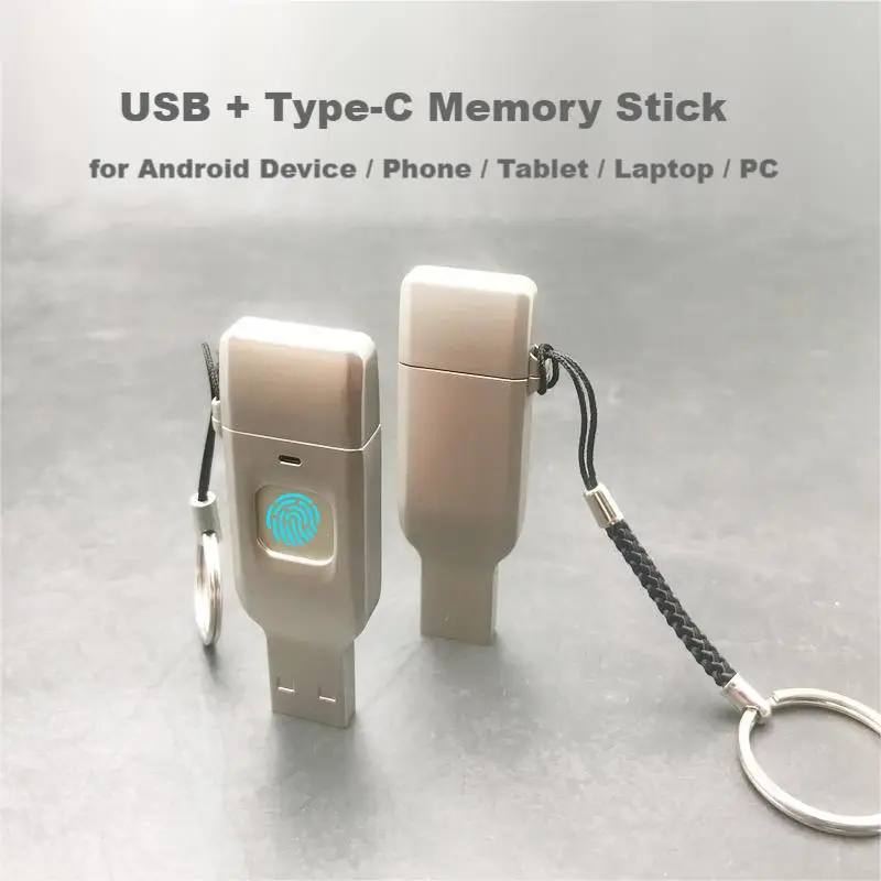 fingerprint AES 256 encryption USB Flash drive Type-C USB 2.0 3.0 memory stick thumb drive 32GB 64GB 128GB customized logo