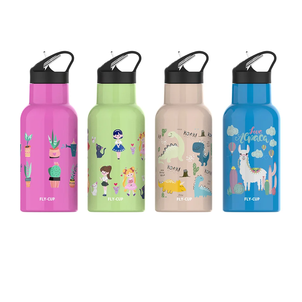350ml Stainless Steel Children Cute Cartoon Vacuum Flasks Kids Tumbler Thermos Mug Thermal Water Bottle with Straw
