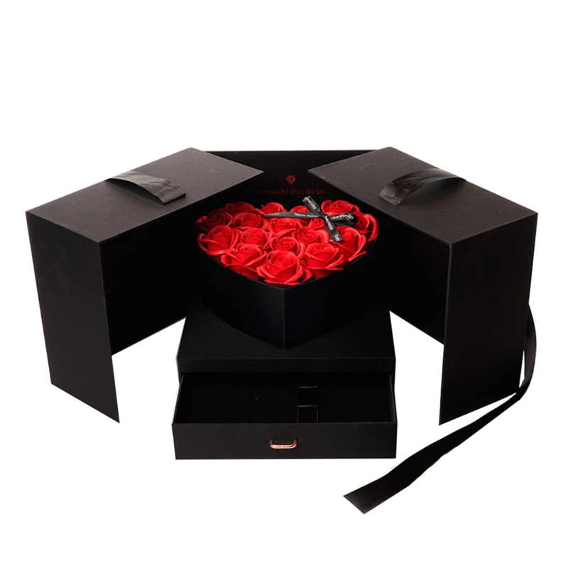 
High Quality Romantic Gift Rose Flower with Jewellery Box for Romantic Valentines Day Wedding Party 