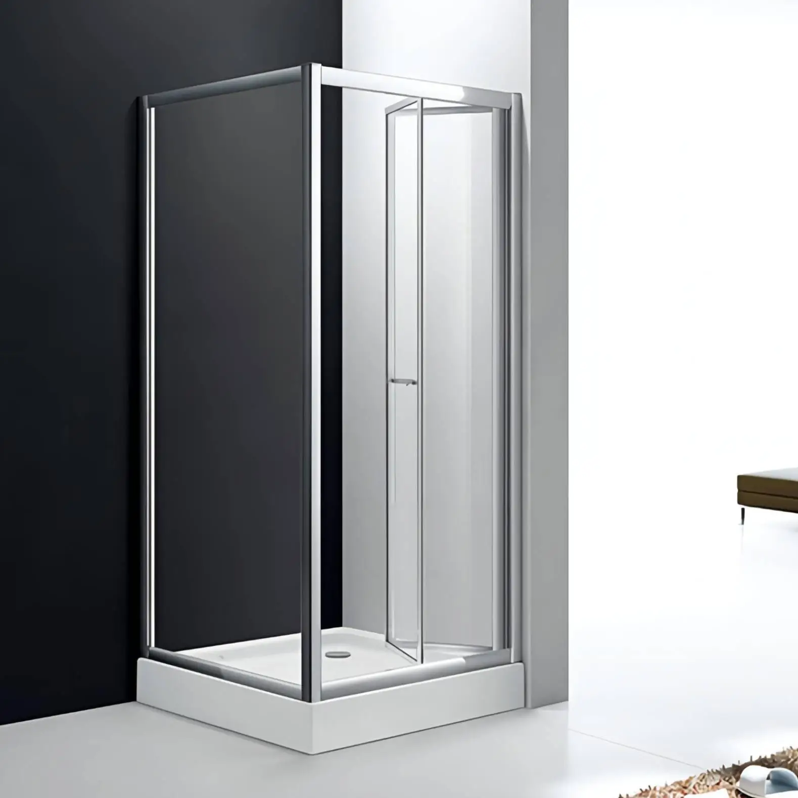 EN14428 Bi-Fold Stainless Steel Shower Enclosure 6mm Tempered Glass Polished Frame Rectangular Tray Sliding Hinge Bathrooms