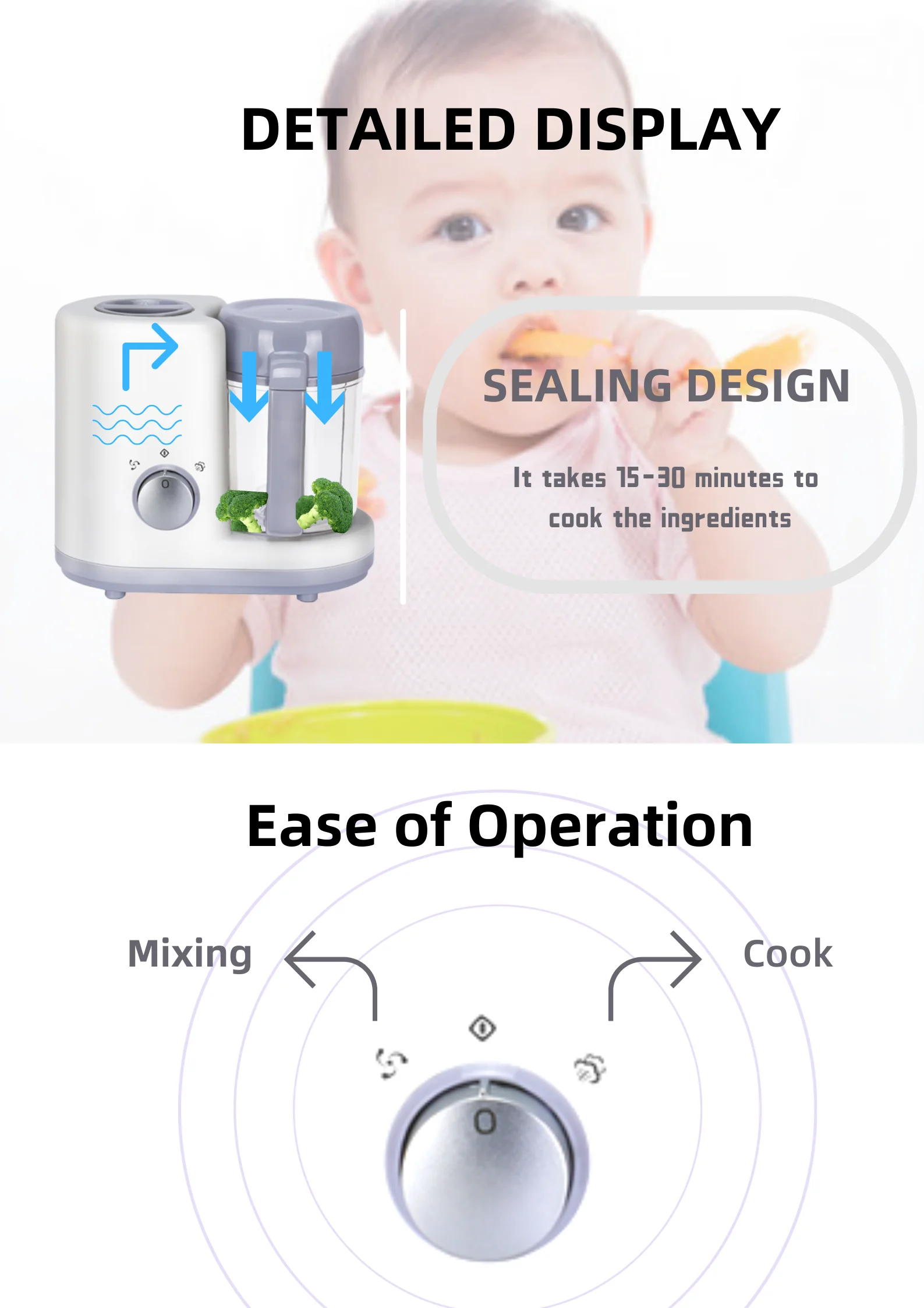 2022 new Factory Price household  portable cooker  steam and stir function baby food processor food mixer