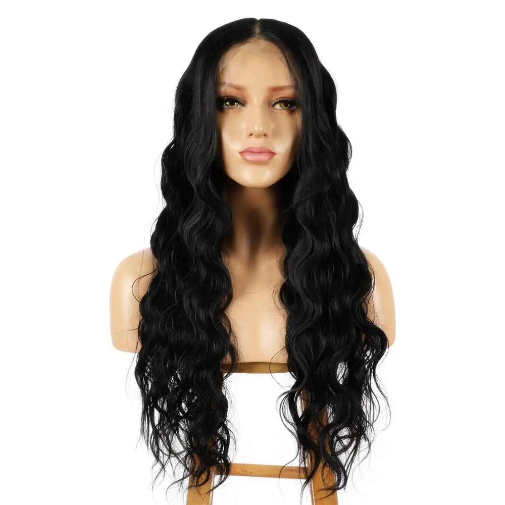 
13x6 Lace Front Black Wig, 22 Long Natural Wavy Synthetic Wig for Women, Pre Plucked with Natural Hairline and Baby Hair 