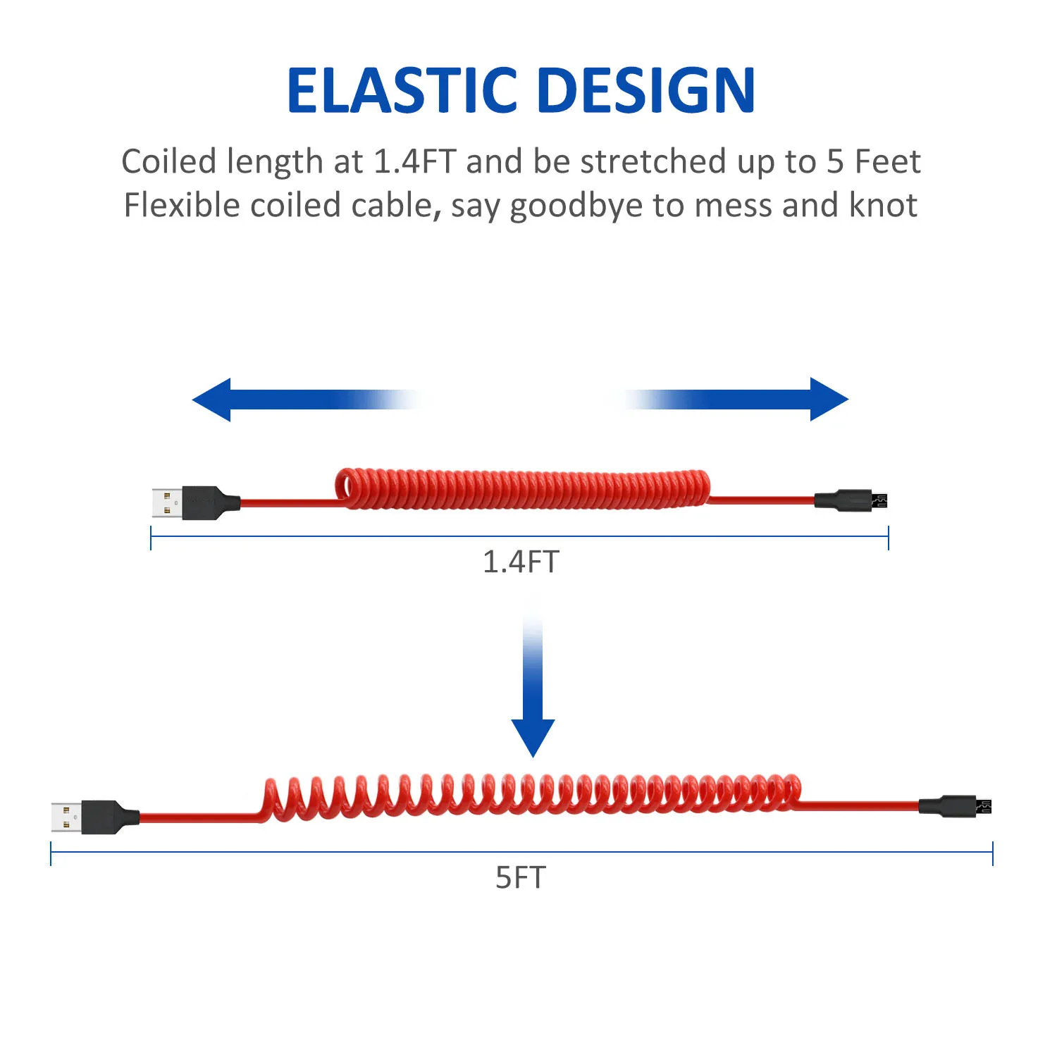 Coiled USB Cable  USB 2.0 A to Micro USB Charging Data Cord, Compatible with Android Smartphone, Wall and Car Charger