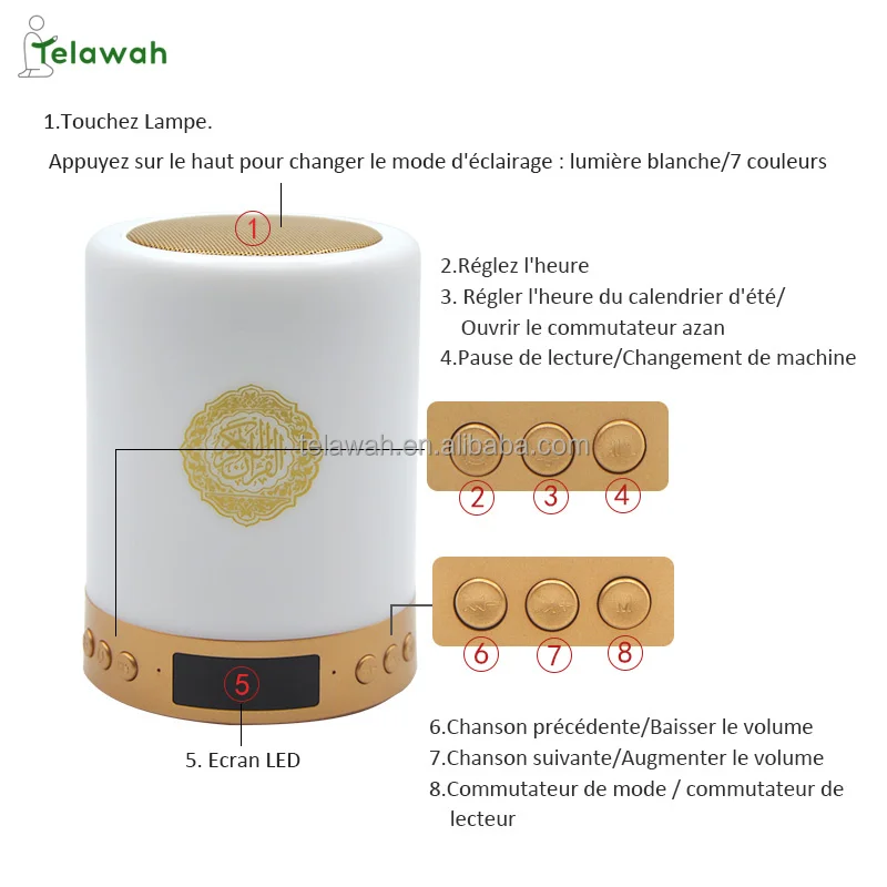 Telawah Colorful Atmosphere Light Remoto Control Touch Lamp Quran Speaker Coran Player
