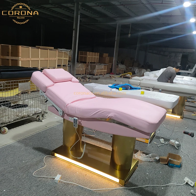New Design Comfortable Massage Bed White Gold Beauty Salon Electric Cosmetic Facial Spa Lash Massage Table