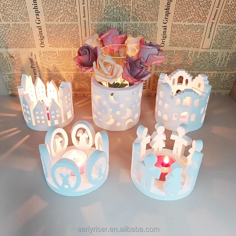 Early Riser diy resin epoxy gypsum round easter stripe rabbit house candlestick base jewelry ornaments candle jar silicone mold