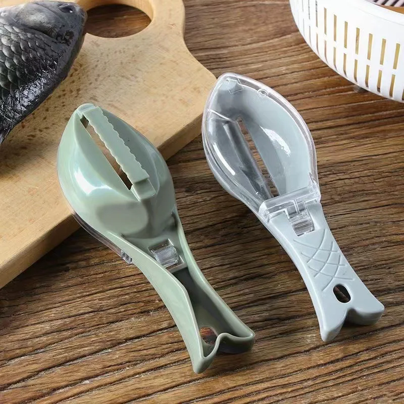 Simple Fish Scale Scraper Three in One Kitchen Tool Manual Descaling Plastic Fish Shaped Scraper With Lid