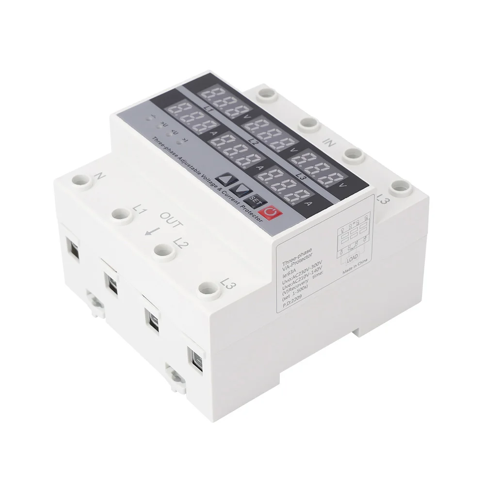 Hot selling 63A Three Phase Din rail under voltage and over voltage protector