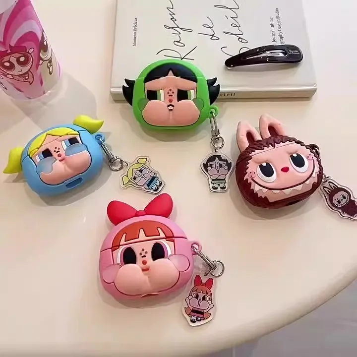Hot Selling Cartoon Anime Crying Doll Little Girls Police Labubu Airpods Case Pendant Apple Earphone Case