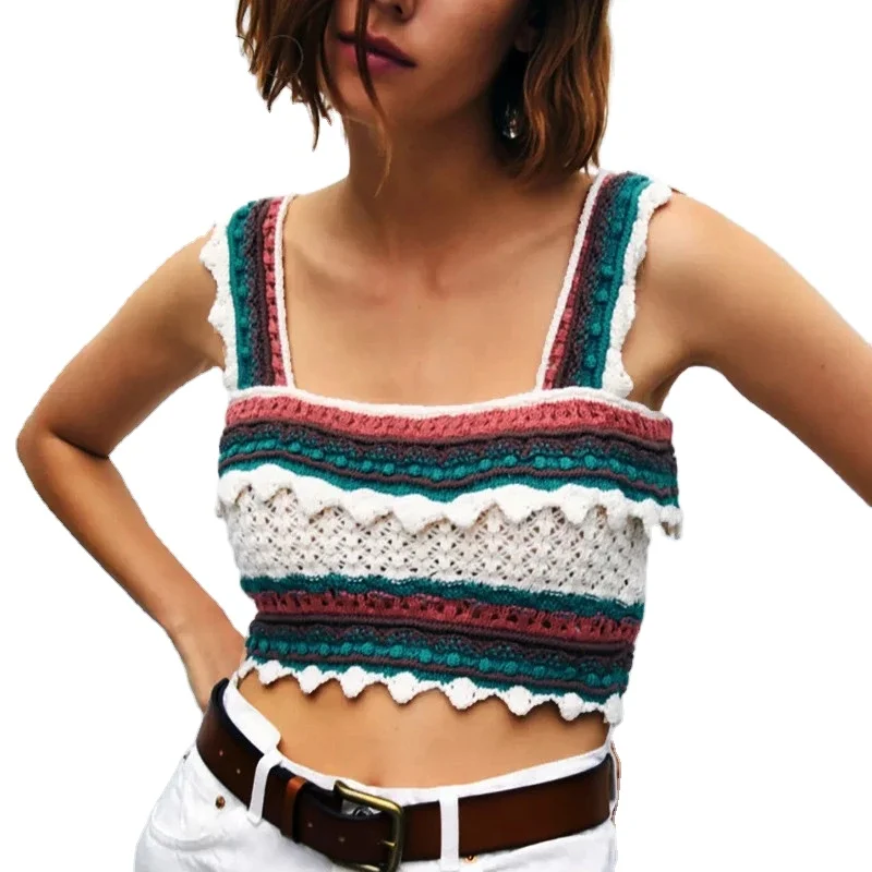FINETOO Women fashion  crochet  a vest  Summer and Autumn  sweet hot crochet top knitted suspender vest