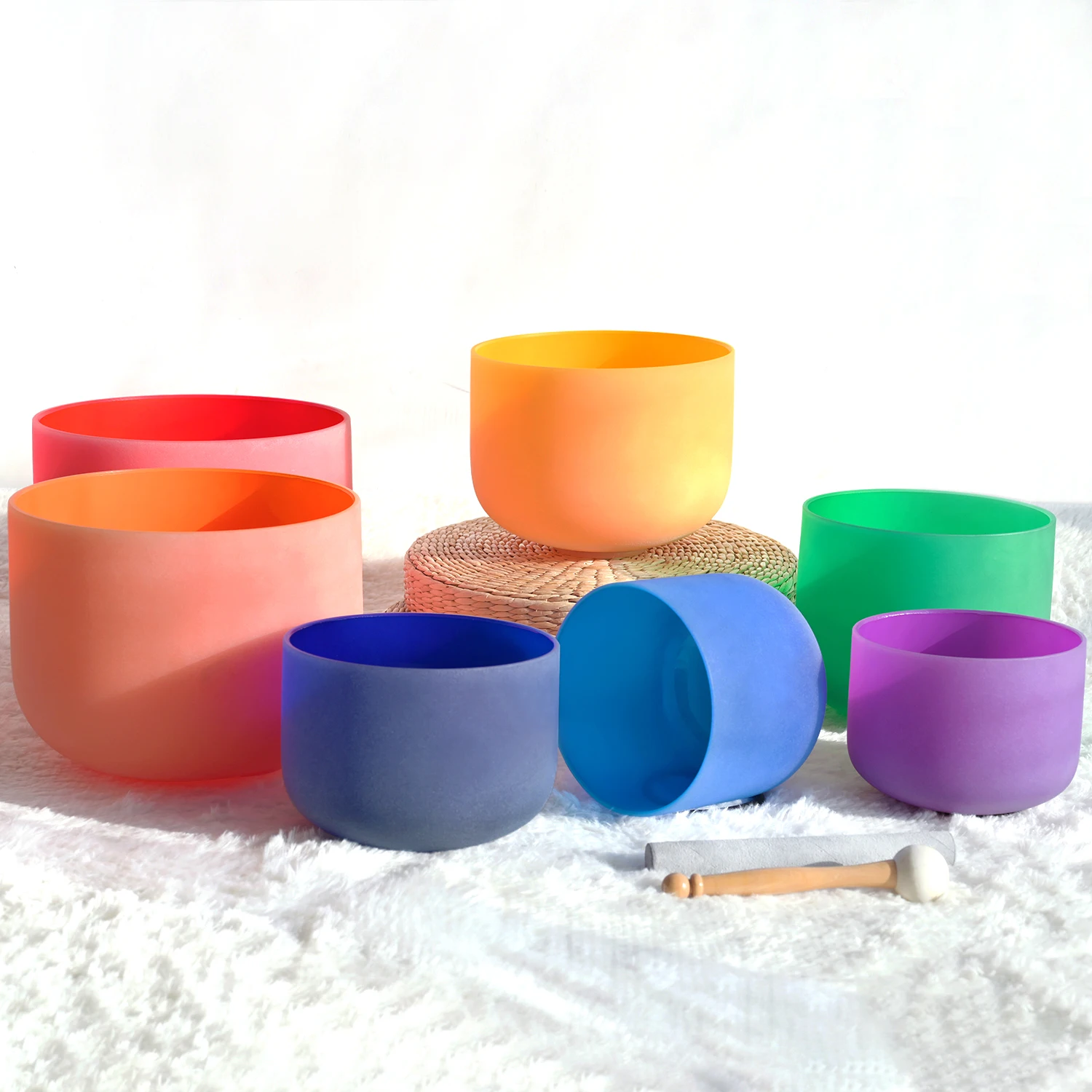 SUCCESS High Quality Colored Crystal Quartz Chakra Singing Bowls Set Wholesale Factory Price