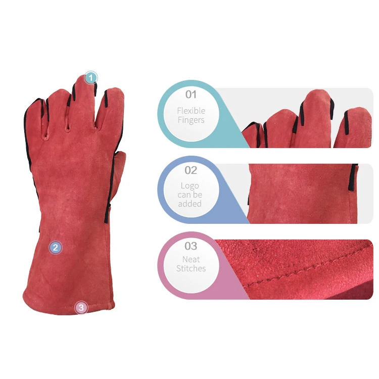 Genuine winter women windproof welding long size work leather gloves