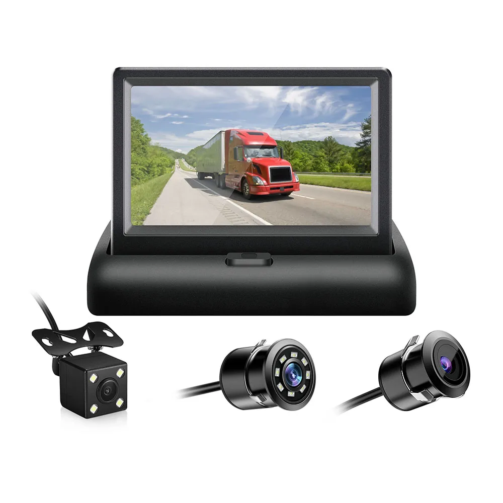 4.3 Inch TFT LCD Foldable Car Monitor Reverse Parking And IR/LED Night Vision Rear View Camera