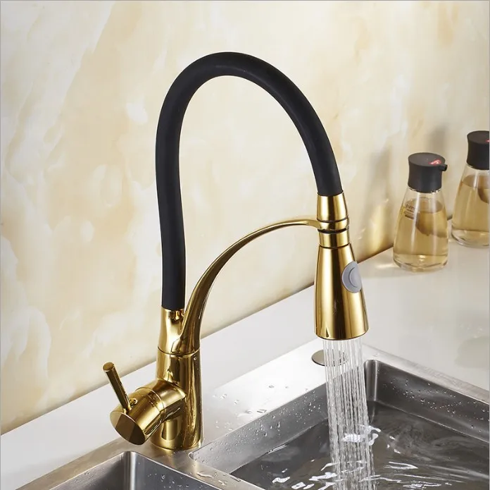 CUPC commercial modern high arc brushed brass spray tap mixer pull out pull down sprayer kitchen sink faucet