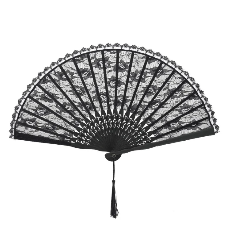Black Spanish Victorian Hand Fan Wedding Party Favor Fancy Dress Folding Lace Pocket Handfan