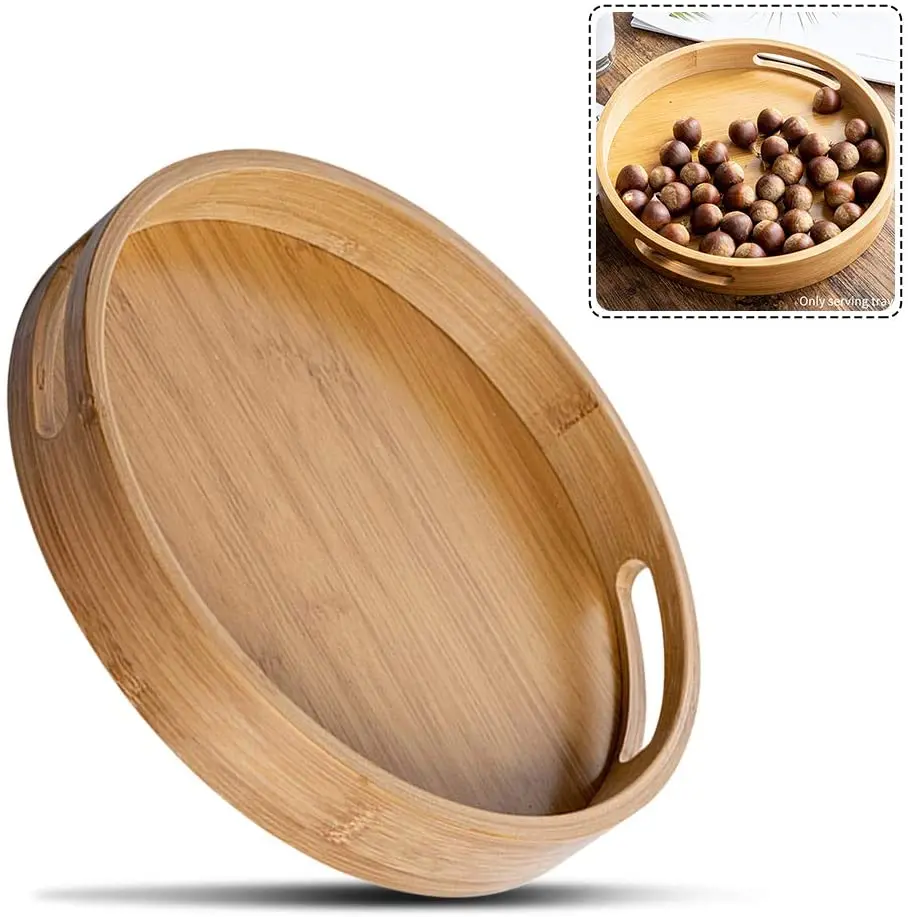 Eco-friendly Bamboo Serving Tray Wholesale Round Bamboo Food Tray Bamboo Tea Tray