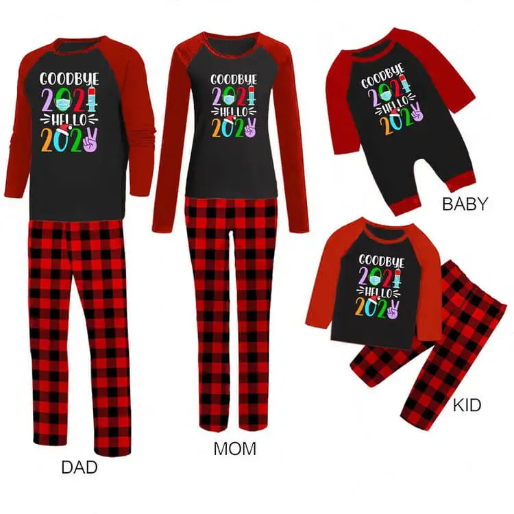 Baby Kid Men Women Red Black Plaid Family Pajama Set Goodbye 2021 Hello 2022 Christmas Pjs Matching Mommy And Me Outfits Pyjamas