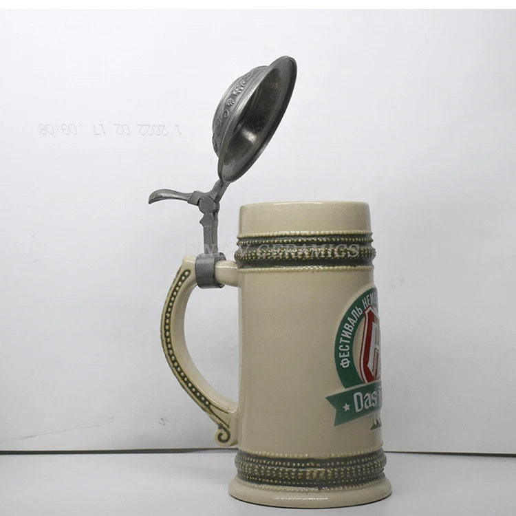 custom LOGO Tin cup with lid hand-painted embossed mug smooth german ceramic beer mug