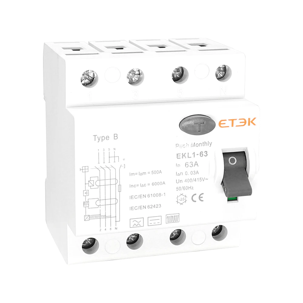 ETEK EKL1-63B 1P+N 2P  40A 30mA 300mA Type B RCD RCCB with VDE CB test report