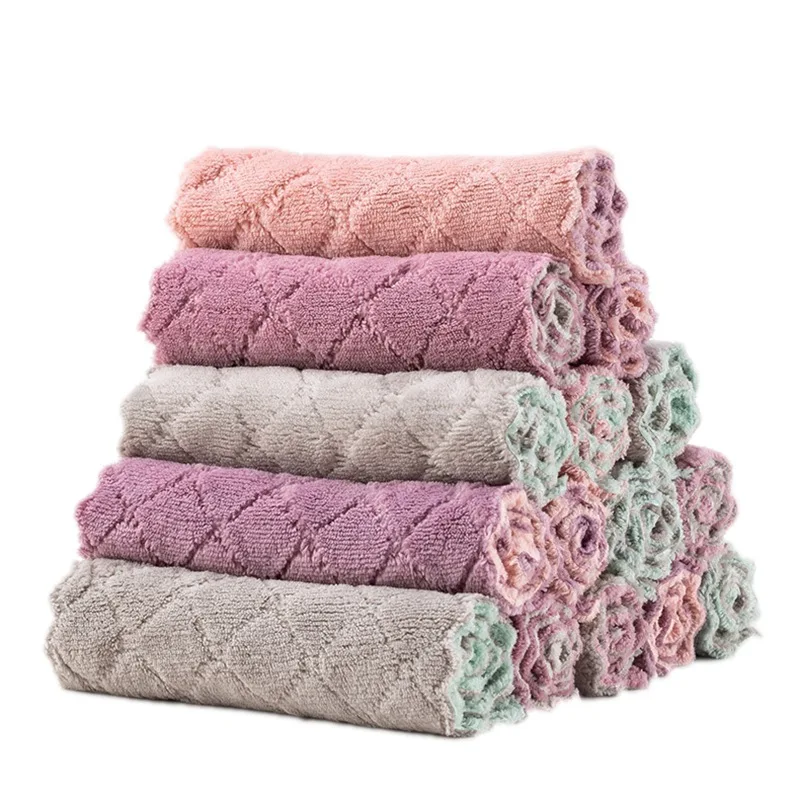 Reusable SUPER ABSORBENT  Kitchen Dish Towels, Cleaning Dishcloths for Kitchen Lint Free Coral Fleece Kitchen Cleaning