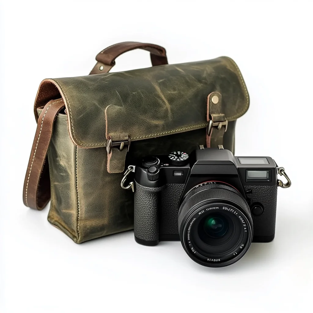Custom Make Cool Olive Green Men Leather Camera Side Bag High Quality Leather SLR Camera Bag