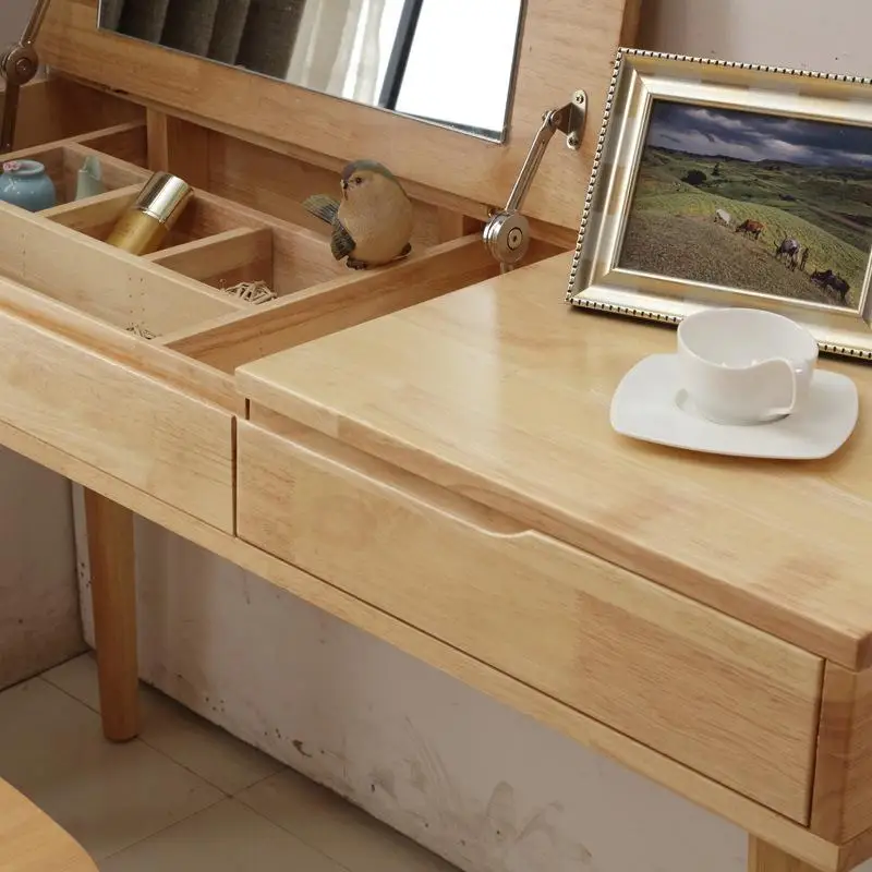 Simple modern dressing table with chair set 1.2m rubber wood dressing table bedroom solid wood dressing table