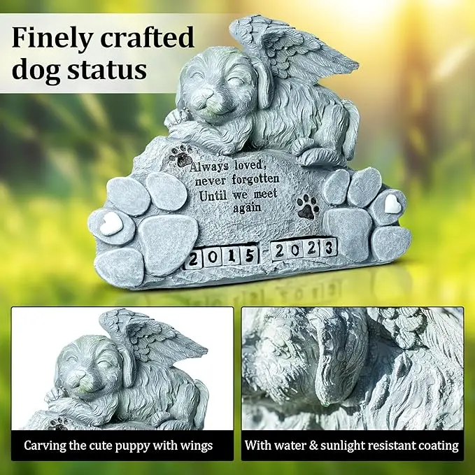 Dog Memorial Stone for Dog Passing Away, Pet Tribute Statue Gift for Loss of Dog, Pets Grave Marker Garden Resin Dog Ornament