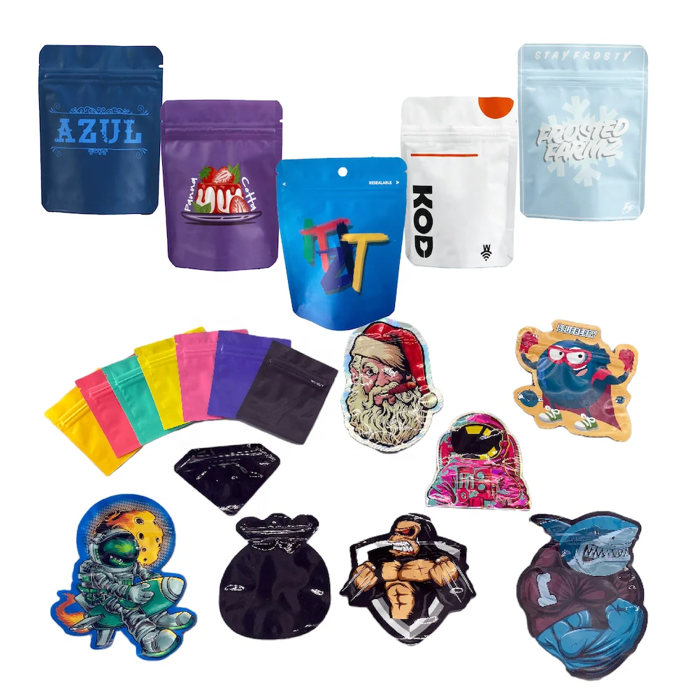 Custom Smell Proof Candy Different Unique Round Circle 3.5g edibles cali packs Die Cut Shaped Mylar cookie Packaging Bag