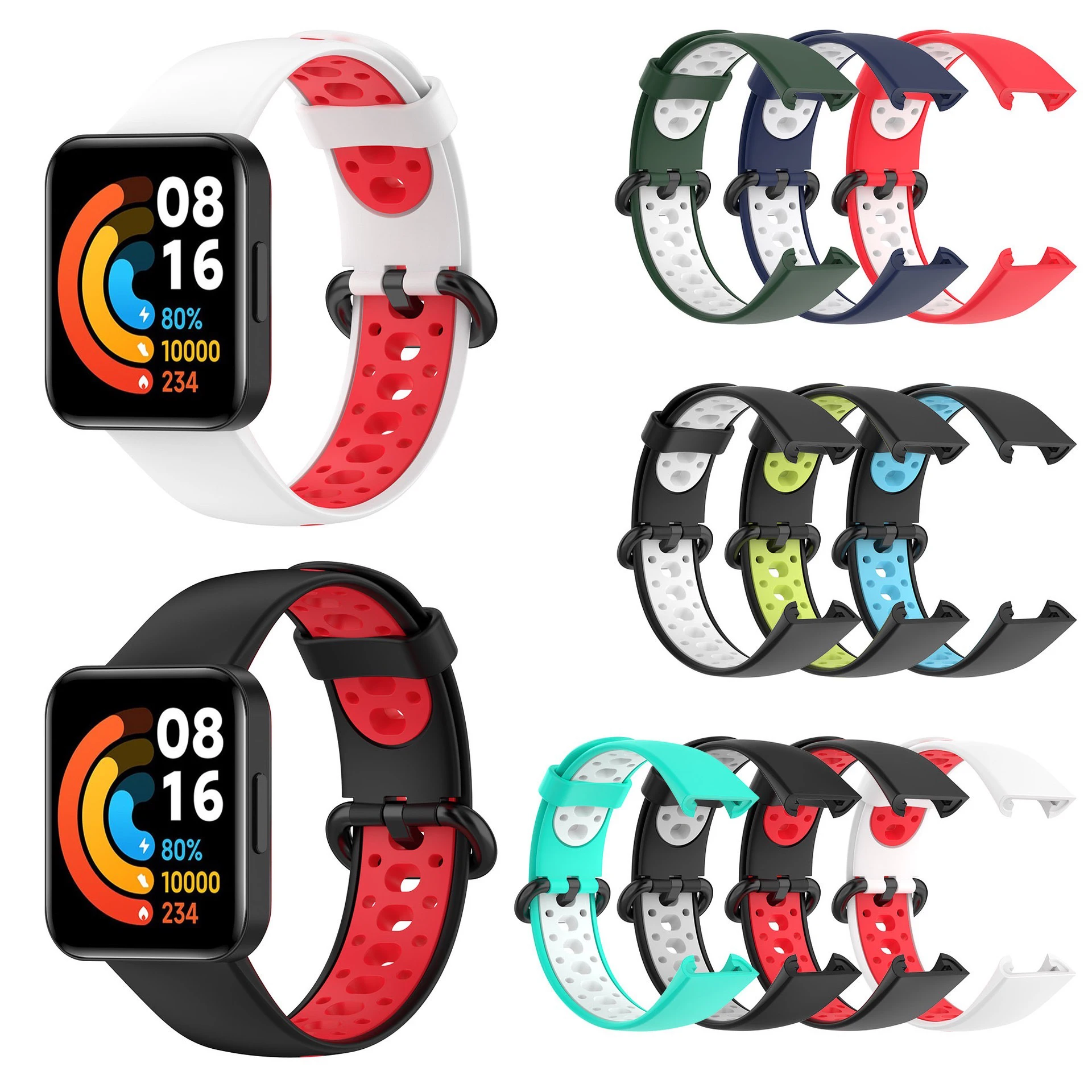 Лидер продаж часы Tiktok Mi watch 2 Lite redmi спортивные двухцветные мягкие дышащие силиконовые резиновые ремешки на цепочке