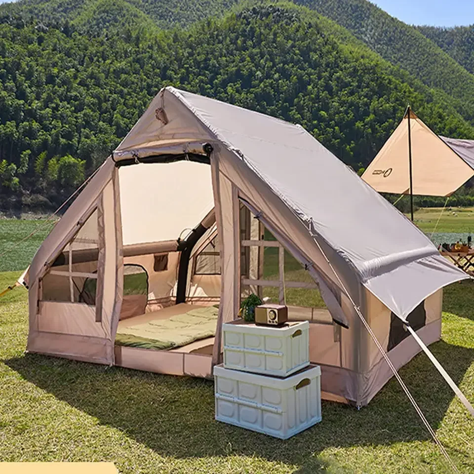 Glamping Luxury Family Camping Waterproof Large Air Pole Canvas Wall Inflatable Tent