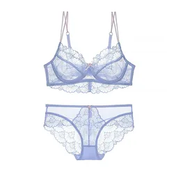 Manufacturer New Design Girls White Lingerie Hot Sexy Fashion Embroidery Women Lace Transparent Sexy Bra And Panty Set