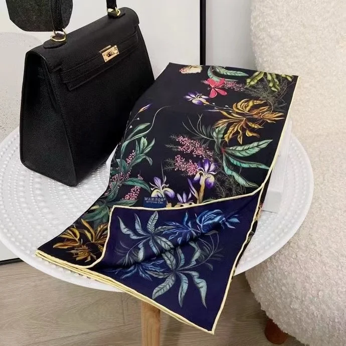 Hangzhou 90*90 см Графический шелк тутового шелкопряда двусторонний Печатный шарф женский Шелковый квадратный шарф