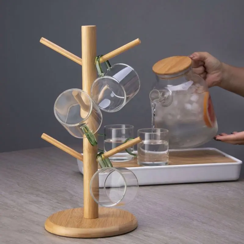 Home kitchen bamboo mug rack tree organizer wood coffee mug holder tree stand set nordic cup holder