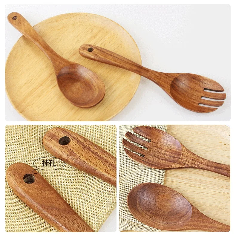 Salad Mixing Dinner Fork and Spoon set Long Handle Salad Servers set ,Acacia Wood Serving Spoons Set