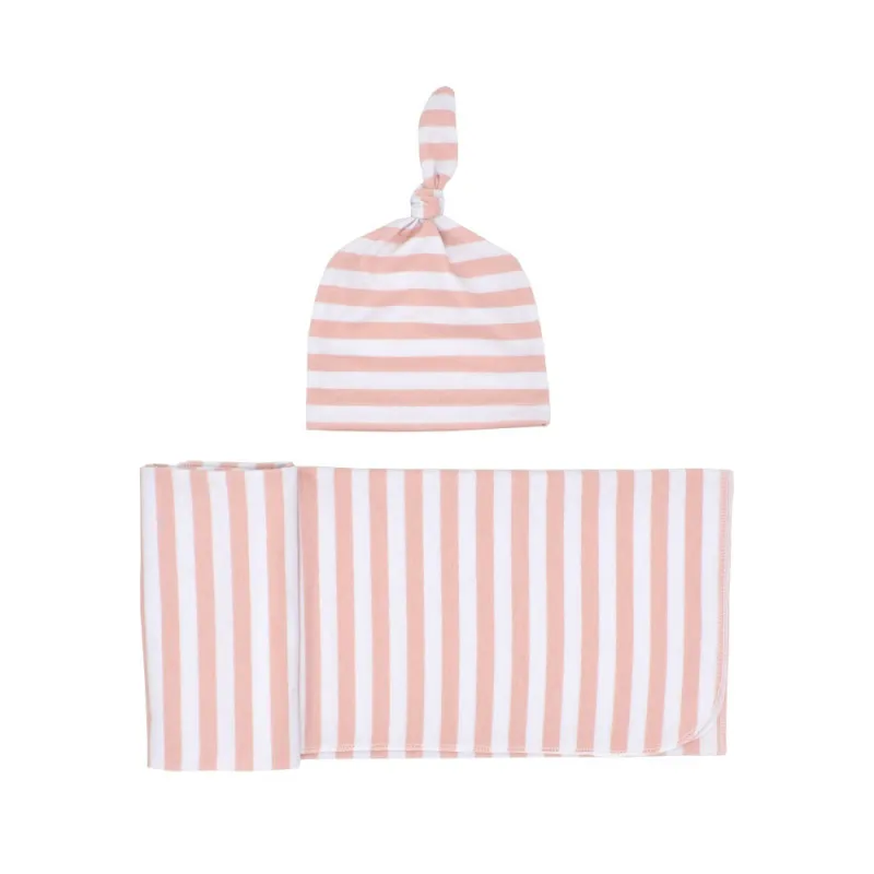 
Newborn Kids Holding Blanket Top Knot Headband Set Striped Pattern Soft Cotton Baby Blanket 