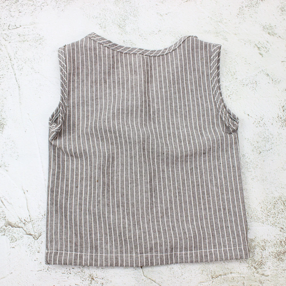 
New collection customized design linen striped boy shirt children clothing V-neck baby sleeveless tops 