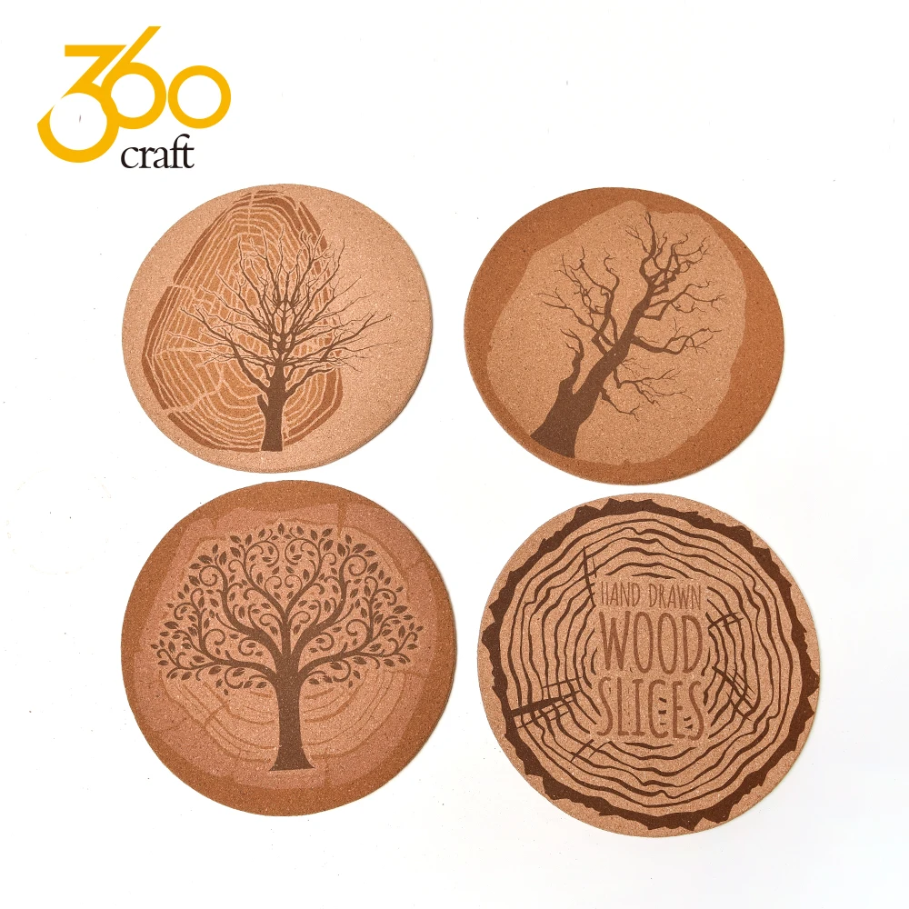 Set Of 8 Natural Blank Cork Mug Coasters Pot Holder For Sublimation