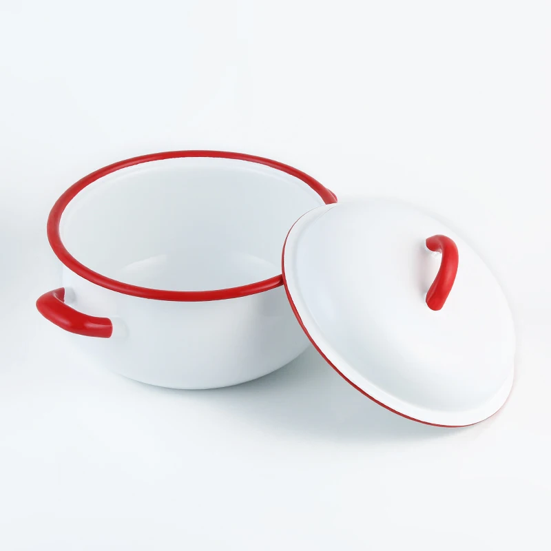 Hot Selling Large Capacity 5L White Cooking Pot 24cm Enamel Iron Cast Pot With Lid