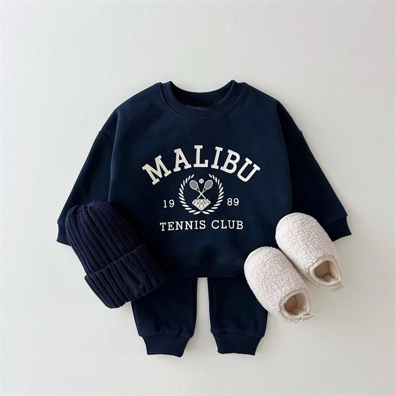 Custom Label New long sleeve kids clothing set baby boy clothes 2 to 3 year 2 pieces set fleece fabric sport wear