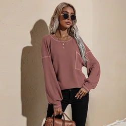 2022 Spring new Long-sleeved Loose Top Solid Color Bat Sleeve Top