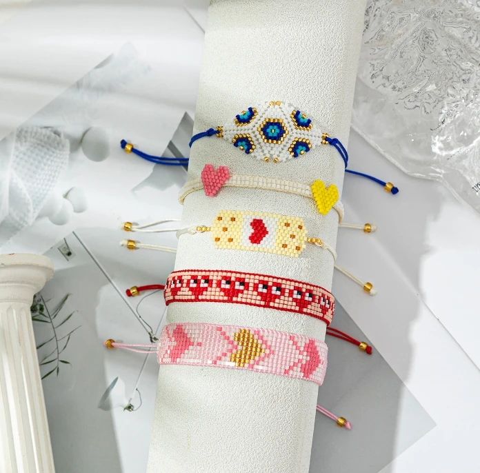 Handmade Woven Girl Love Heart Colorful Boho Summer Miyuki Seed Bead Bracelet Beaded Fashion Jewelry Bracelets For Women