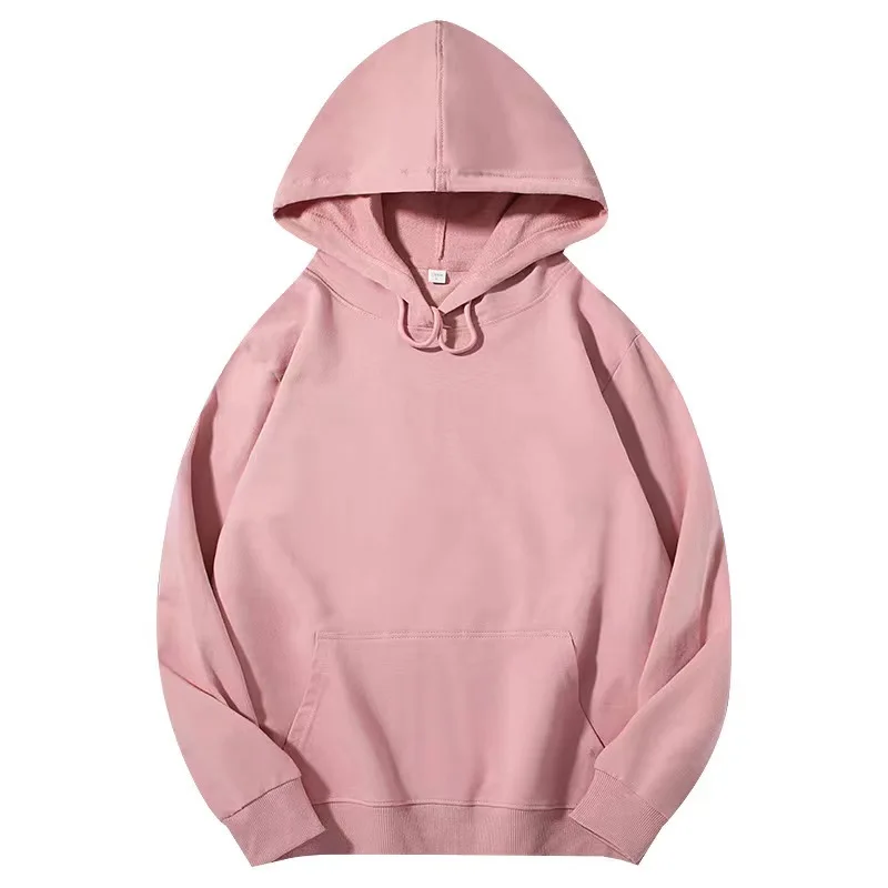 Spring and autumn solid color plus velvet hooded pullover sweater for men and women printed logo fixed map work clothes hoodie