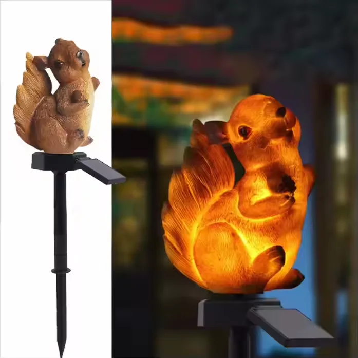 Solar Lawn Lamp Squirrel Landscape Lighting Resin Animal Cartoon Lamp Decoration Lighting Spike Solar Garden Light
