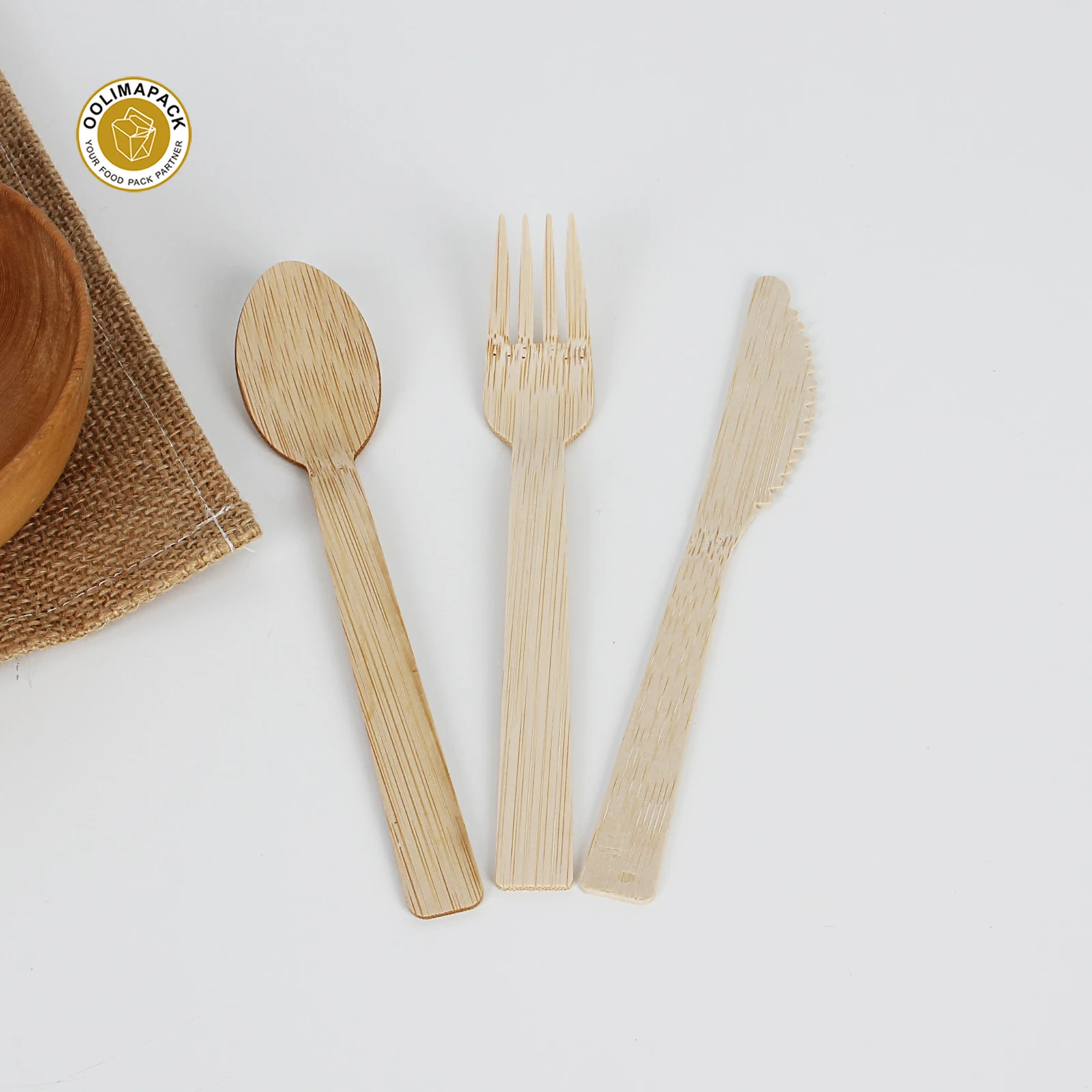 OOLIMA Wholesale Take Away Knife Bamboo Set Travel bamboo Fork Spoon Knife