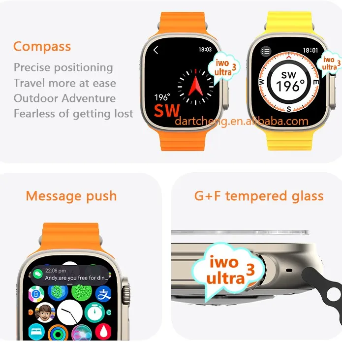 Best of best quality iwo ultra3 smartwatch series watch 8 ultra compass 2.2 inch luxury series8 watch8 iwo ultra 3 smart watch