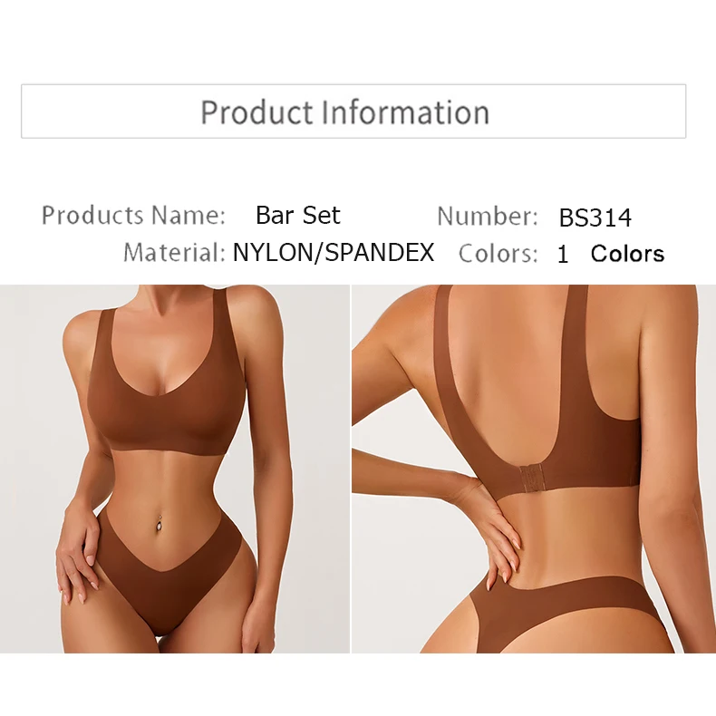 2023 Teen Girls Sexy Bra Thong Set Nude Feeling Seamless Breathable Push Up Wireless Top T Back Plus Size Bra Panty Set