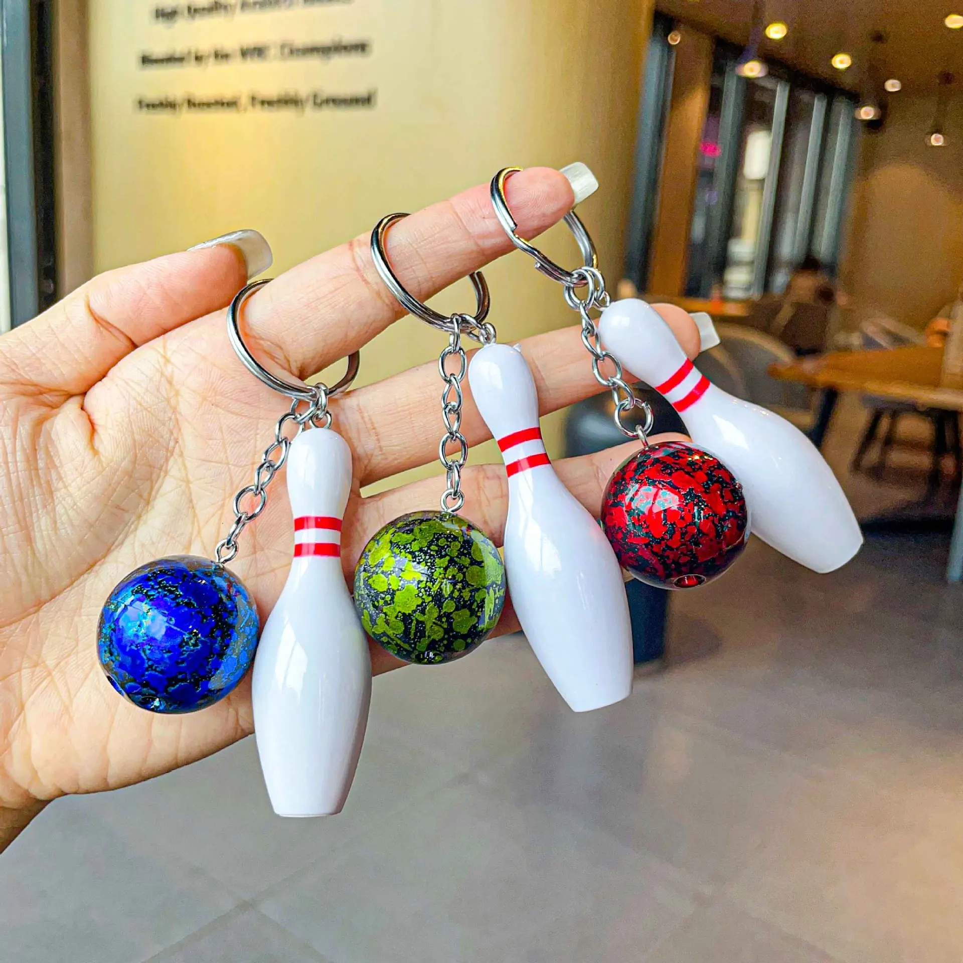 New Mini Souvenir keytag 3D Keyfob Pendant Keyfob Bowling Pin and Ball keyholder