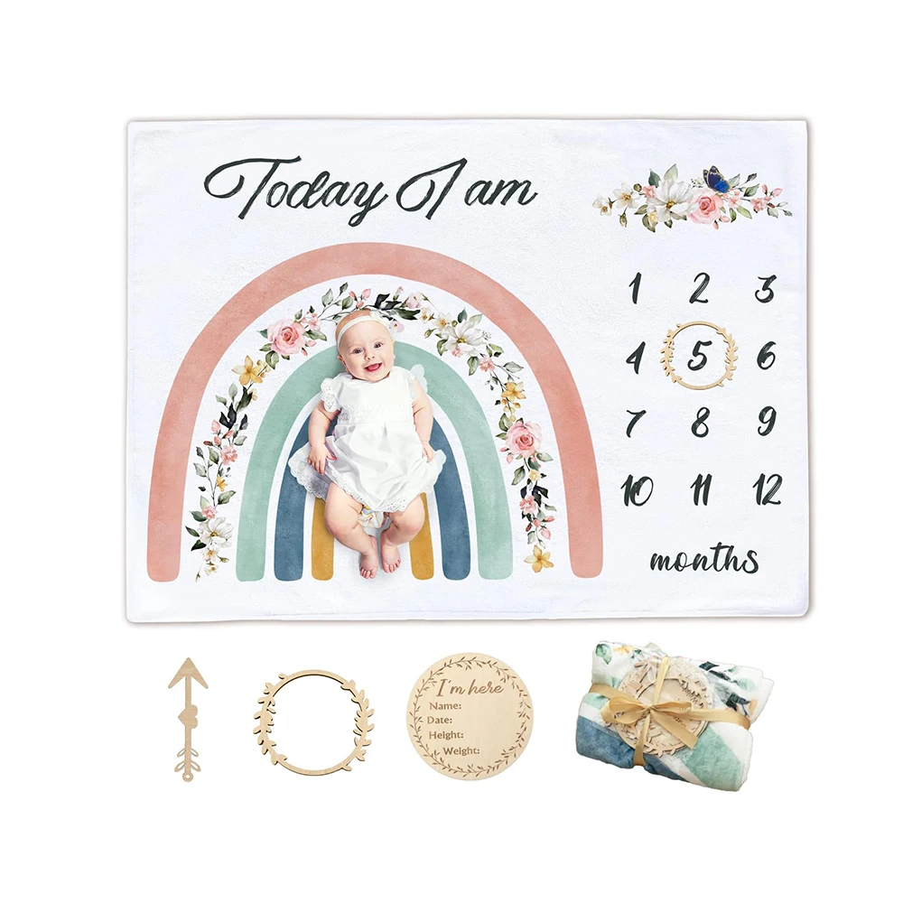 Custom Printed Newborn Photography Monthly Memory Blanket Security Milestone Blankets For Baby